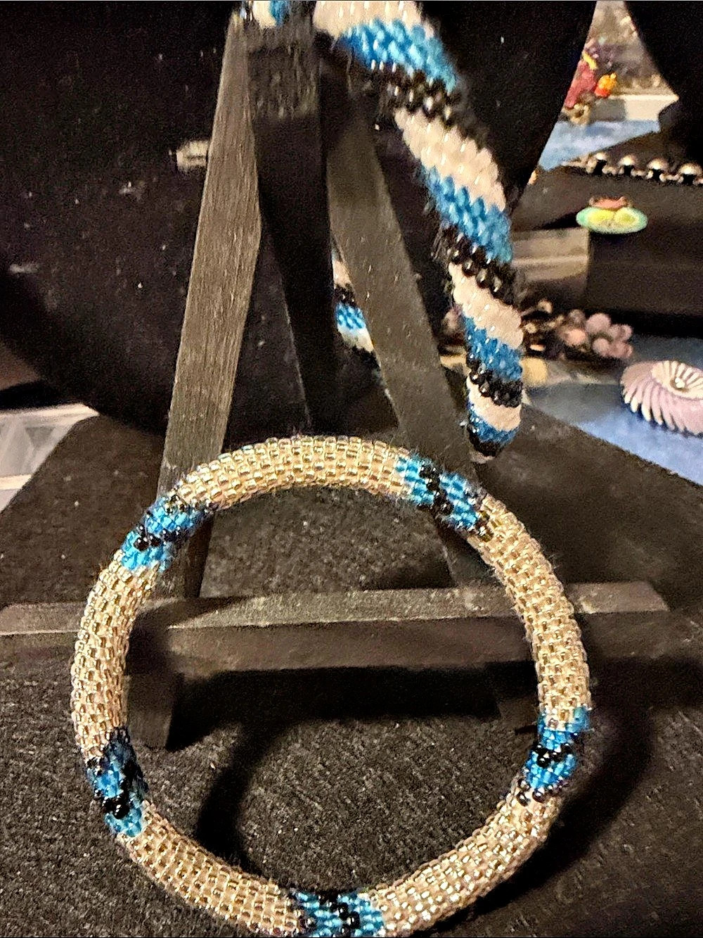 Beaded Gold & Blue Bracelet